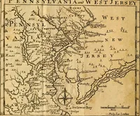 An illustration from An historical and geographical account of the province and country of Pensilvania; and of West-New-Jersey in America. The richness of the soil, the sweetness of the situation, the wholesomeness of the air, the navigable rivers, and others, the prodigious encrease of corn, the flourishing condition of the city of Philadelphia, with the stately buildings, and other improvements there. The strange creatures, as birds, beasts, fishes,and fowls, with the several sorts of minerals, purging waters, and stones, lately discovered. The natives, aborogmes [!] their language, religion, laws, and customs; the first planters, the Dutch, Sweeds, and English, with the number of its inhabitants; as also a touch upon George Keith's new religion, in his second change since he left the Quakers. With a map of both countries (1698)