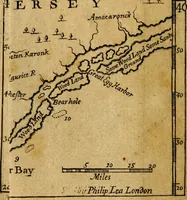 An illustration from An historical and geographical account of the province and country of Pensilvania; and of West-New-Jersey in America. The richness of the soil, the sweetness of the situation, the wholesomeness of the air, the navigable rivers, and others, the prodigious encrease of corn, the flourishing condition of the city of Philadelphia, with the stately buildings, and other improvements there. The strange creatures, as birds, beasts, fishes,and fowls, with the several sorts of minerals, purging waters, and stones, lately discovered. The natives, aborogmes [!] their language, religion, laws, and customs; the first planters, the Dutch, Sweeds, and English, with the number of its inhabitants; as also a touch upon George Keith's new religion, in his second change since he left the Quakers. With a map of both countries (1698)