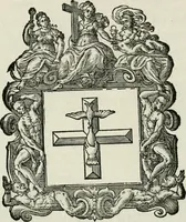 An illustration from Historie cronologiche dell' origine degl' ordini militari e di tutte le religione caualleresche infino ad hora instituite nel mondo : insegne, croci, stendardi, habiti capitolari ò di ceremonia, statuti, e constituzioni di cadaun'ordine : guerre campali e nauali, azioni, fatti celebri, & imprese de caualieri; confederazioni, trattati, paci, & auuenimenti per difesa del Nome Christiano, e propagazione della fede cattolica : serie di tutti i prencipi gran maestri, ordini di dame, e degl' infedeli &c. con le loro diuise (1692)