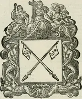 An illustration from Historie cronologiche dell' origine degl' ordini militari e di tutte le religione caualleresche infino ad hora instituite nel mondo : insegne, croci, stendardi, habiti capitolari ò di ceremonia, statuti, e constituzioni di cadaun'ordine : guerre campali e nauali, azioni, fatti celebri, & imprese de caualieri; confederazioni, trattati, paci, & auuenimenti per difesa del Nome Christiano, e propagazione della fede cattolica : serie di tutti i prencipi gran maestri, ordini di dame, e degl' infedeli &c. con le loro diuise (1692)