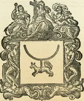 An illustration from Historie cronologiche dell' origine degl' ordini militari e di tutte le religione caualleresche infino ad hora instituite nel mondo : insegne, croci, stendardi, habiti capitolari ò di ceremonia, statuti, e constituzioni di cadaun'ordine : guerre campali e nauali, azioni, fatti celebri, & imprese de caualieri; confederazioni, trattati, paci, & auuenimenti per difesa del Nome Christiano, e propagazione della fede cattolica : serie di tutti i prencipi gran maestri, ordini di dame, e degl' infedeli &c. con le loro diuise (1692)