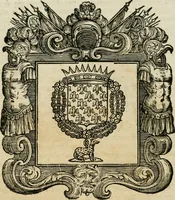 An illustration from Historie cronologiche dell' origine degl' ordini militari e di tutte le religione caualleresche infino ad hora instituite nel mondo : insegne, croci, stendardi, habiti capitolari ò di ceremonia, statuti, e constituzioni di cadaun'ordine : guerre campali e nauali, azioni, fatti celebri, & imprese de caualieri; confederazioni, trattati, paci, & auuenimenti per difesa del Nome Christiano, e propagazione della fede cattolica : serie di tutti i prencipi gran maestri, ordini di dame, e degl' infedeli &c. con le loro diuise (1692)