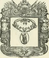 An illustration from Historie cronologiche dell' origine degl' ordini militari e di tutte le religione caualleresche infino ad hora instituite nel mondo : insegne, croci, stendardi, habiti capitolari ò di ceremonia, statuti, e constituzioni di cadaun'ordine : guerre campali e nauali, azioni, fatti celebri, & imprese de caualieri; confederazioni, trattati, paci, & auuenimenti per difesa del Nome Christiano, e propagazione della fede cattolica : serie di tutti i prencipi gran maestri, ordini di dame, e degl' infedeli &c. con le loro diuise (1692)