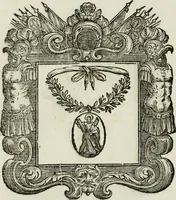 An illustration from Historie cronologiche dell' origine degl' ordini militari e di tutte le religione caualleresche infino ad hora instituite nel mondo : insegne, croci, stendardi, habiti capitolari ò di ceremonia, statuti, e constituzioni di cadaun'ordine : guerre campali e nauali, azioni, fatti celebri, & imprese de caualieri; confederazioni, trattati, paci, & auuenimenti per difesa del Nome Christiano, e propagazione della fede cattolica : serie di tutti i prencipi gran maestri, ordini di dame, e degl' infedeli &c. con le loro diuise (1692)