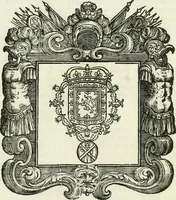 An illustration from Historie cronologiche dell' origine degl' ordini militari e di tutte le religione caualleresche infino ad hora instituite nel mondo : insegne, croci, stendardi, habiti capitolari ò di ceremonia, statuti, e constituzioni di cadaun'ordine : guerre campali e nauali, azioni, fatti celebri, & imprese de caualieri; confederazioni, trattati, paci, & auuenimenti per difesa del Nome Christiano, e propagazione della fede cattolica : serie di tutti i prencipi gran maestri, ordini di dame, e degl' infedeli &c. con le loro diuise (1692)