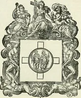 An illustration from Historie cronologiche dell' origine degl' ordini militari e di tutte le religione caualleresche infino ad hora instituite nel mondo : insegne, croci, stendardi, habiti capitolari ò di ceremonia, statuti, e constituzioni di cadaun'ordine : guerre campali e nauali, azioni, fatti celebri, & imprese de caualieri; confederazioni, trattati, paci, & auuenimenti per difesa del Nome Christiano, e propagazione della fede cattolica : serie di tutti i prencipi gran maestri, ordini di dame, e degl' infedeli &c. con le loro diuise (1692)
