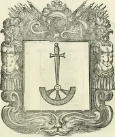 An illustration from Historie cronologiche dell' origine degl' ordini militari e di tutte le religione caualleresche infino ad hora instituite nel mondo : insegne, croci, stendardi, habiti capitolari ò di ceremonia, statuti, e constituzioni di cadaun'ordine : guerre campali e nauali, azioni, fatti celebri, & imprese de caualieri; confederazioni, trattati, paci, & auuenimenti per difesa del Nome Christiano, e propagazione della fede cattolica : serie di tutti i prencipi gran maestri, ordini di dame, e degl' infedeli &c. con le loro diuise (1692)