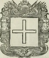 An illustration from Historie cronologiche dell' origine degl' ordini militari e di tutte le religione caualleresche infino ad hora instituite nel mondo : insegne, croci, stendardi, habiti capitolari ò di ceremonia, statuti, e constituzioni di cadaun'ordine : guerre campali e nauali, azioni, fatti celebri, & imprese de caualieri; confederazioni, trattati, paci, & auuenimenti per difesa del Nome Christiano, e propagazione della fede cattolica : serie di tutti i prencipi gran maestri, ordini di dame, e degl' infedeli &c. con le loro diuise (1692)