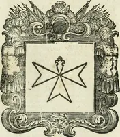An illustration from Historie cronologiche dell' origine degl' ordini militari e di tutte le religione caualleresche infino ad hora instituite nel mondo : insegne, croci, stendardi, habiti capitolari ò di ceremonia, statuti, e constituzioni di cadaun'ordine : guerre campali e nauali, azioni, fatti celebri, & imprese de caualieri; confederazioni, trattati, paci, & auuenimenti per difesa del Nome Christiano, e propagazione della fede cattolica : serie di tutti i prencipi gran maestri, ordini di dame, e degl' infedeli &c. con le loro diuise (1692)
