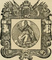 An illustration from Historie cronologiche dell' origine degl' ordini militari e di tutte le religione caualleresche infino ad hora instituite nel mondo : insegne, croci, stendardi, habiti capitolari ò di ceremonia, statuti, e constituzioni di cadaun'ordine : guerre campali e nauali, azioni, fatti celebri, & imprese de caualieri; confederazioni, trattati, paci, & auuenimenti per difesa del Nome Christiano, e propagazione della fede cattolica : serie di tutti i prencipi gran maestri, ordini di dame, e degl' infedeli &c. con le loro diuise (1692)