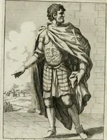 An illustration from Historie cronologiche dell' origine degl' ordini militari e di tutte le religione caualleresche infino ad hora instituite nel mondo : insegne, croci, stendardi, habiti capitolari ò di ceremonia, statuti, e constituzioni di cadaun'ordine : guerre campali e nauali, azioni, fatti celebri, & imprese de caualieri; confederazioni, trattati, paci, & auuenimenti per difesa del Nome Christiano, e propagazione della fede cattolica : serie di tutti i prencipi gran maestri, ordini di dame, e degl' infedeli &c. con le loro diuise (1692)