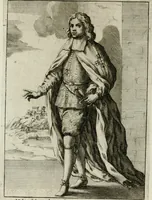 An illustration from Historie cronologiche dell' origine degl' ordini militari e di tutte le religione caualleresche infino ad hora instituite nel mondo : insegne, croci, stendardi, habiti capitolari ò di ceremonia, statuti, e constituzioni di cadaun'ordine : guerre campali e nauali, azioni, fatti celebri, & imprese de caualieri; confederazioni, trattati, paci, & auuenimenti per difesa del Nome Christiano, e propagazione della fede cattolica : serie di tutti i prencipi gran maestri, ordini di dame, e degl' infedeli &c. con le loro diuise (1692)