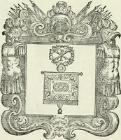 An illustration from Historie cronologiche dell' origine degl' ordini militari e di tutte le religione caualleresche infino ad hora instituite nel mondo : insegne, croci, stendardi, habiti capitolari ò di ceremonia, statuti, e constituzioni di cadaun'ordine : guerre campali e nauali, azioni, fatti celebri, & imprese de caualieri; confederazioni, trattati, paci, & auuenimenti per difesa del Nome Christiano, e propagazione della fede cattolica : serie di tutti i prencipi gran maestri, ordini di dame, e degl' infedeli &c. con le loro diuise (1692)