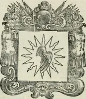 An illustration from Historie cronologiche dell' origine degl' ordini militari e di tutte le religione caualleresche infino ad hora instituite nel mondo : insegne, croci, stendardi, habiti capitolari ò di ceremonia, statuti, e constituzioni di cadaun'ordine : guerre campali e nauali, azioni, fatti celebri, & imprese de caualieri; confederazioni, trattati, paci, & auuenimenti per difesa del Nome Christiano, e propagazione della fede cattolica : serie di tutti i prencipi gran maestri, ordini di dame, e degl' infedeli &c. con le loro diuise (1692)