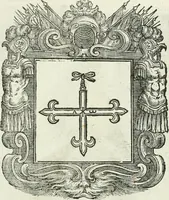 An illustration from Historie cronologiche dell' origine degl' ordini militari e di tutte le religione caualleresche infino ad hora instituite nel mondo : insegne, croci, stendardi, habiti capitolari ò di ceremonia, statuti, e constituzioni di cadaun'ordine : guerre campali e nauali, azioni, fatti celebri, & imprese de caualieri; confederazioni, trattati, paci, & auuenimenti per difesa del Nome Christiano, e propagazione della fede cattolica : serie di tutti i prencipi gran maestri, ordini di dame, e degl' infedeli &c. con le loro diuise (1692)
