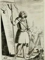 An illustration from Historie cronologiche dell' origine degl' ordini militari e di tutte le religione caualleresche infino ad hora instituite nel mondo : insegne, croci, stendardi, habiti capitolari ò di ceremonia, statuti, e constituzioni di cadaun'ordine : guerre campali e nauali, azioni, fatti celebri, & imprese de caualieri; confederazioni, trattati, paci, & auuenimenti per difesa del Nome Christiano, e propagazione della fede cattolica : serie di tutti i prencipi gran maestri, ordini di dame, e degl' infedeli &c. con le loro diuise (1692)