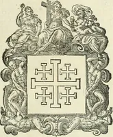 An illustration from Historie cronologiche dell' origine degl' ordini militari e di tutte le religione caualleresche infino ad hora instituite nel mondo : insegne, croci, stendardi, habiti capitolari ò di ceremonia, statuti, e constituzioni di cadaun'ordine : guerre campali e nauali, azioni, fatti celebri, & imprese de caualieri; confederazioni, trattati, paci, & auuenimenti per difesa del Nome Christiano, e propagazione della fede cattolica : serie di tutti i prencipi gran maestri, ordini di dame, e degl' infedeli &c. con le loro diuise (1692)