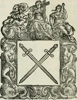 An illustration from Historie cronologiche dell' origine degl' ordini militari e di tutte le religione caualleresche infino ad hora instituite nel mondo : insegne, croci, stendardi, habiti capitolari ò di ceremonia, statuti, e constituzioni di cadaun'ordine : guerre campali e nauali, azioni, fatti celebri, & imprese de caualieri; confederazioni, trattati, paci, & auuenimenti per difesa del Nome Christiano, e propagazione della fede cattolica : serie di tutti i prencipi gran maestri, ordini di dame, e degl' infedeli &c. con le loro diuise (1692)