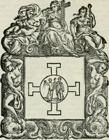 An illustration from Historie cronologiche dell' origine degl' ordini militari e di tutte le religione caualleresche infino ad hora instituite nel mondo : insegne, croci, stendardi, habiti capitolari ò di ceremonia, statuti, e constituzioni di cadaun'ordine : guerre campali e nauali, azioni, fatti celebri, & imprese de caualieri; confederazioni, trattati, paci, & auuenimenti per difesa del Nome Christiano, e propagazione della fede cattolica : serie di tutti i prencipi gran maestri, ordini di dame, e degl' infedeli &c. con le loro diuise (1692)