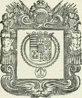 An illustration from Historie cronologiche dell' origine degl' ordini militari e di tutte le religione caualleresche infino ad hora instituite nel mondo : insegne, croci, stendardi, habiti capitolari ò di ceremonia, statuti, e constituzioni di cadaun'ordine : guerre campali e nauali, azioni, fatti celebri, & imprese de caualieri; confederazioni, trattati, paci, & auuenimenti per difesa del Nome Christiano, e propagazione della fede cattolica : serie di tutti i prencipi gran maestri, ordini di dame, e degl' infedeli &c. con le loro diuise (1692)