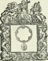 An illustration from Historie cronologiche dell' origine degl' ordini militari e di tutte le religione caualleresche infino ad hora instituite nel mondo : insegne, croci, stendardi, habiti capitolari ò di ceremonia, statuti, e constituzioni di cadaun'ordine : guerre campali e nauali, azioni, fatti celebri, & imprese de caualieri; confederazioni, trattati, paci, & auuenimenti per difesa del Nome Christiano, e propagazione della fede cattolica : serie di tutti i prencipi gran maestri, ordini di dame, e degl' infedeli &c. con le loro diuise (1692)