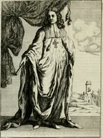 An illustration from Historie cronologiche dell' origine degl' ordini militari e di tutte le religione caualleresche infino ad hora instituite nel mondo : insegne, croci, stendardi, habiti capitolari ò di ceremonia, statuti, e constituzioni di cadaun'ordine : guerre campali e nauali, azioni, fatti celebri, & imprese de caualieri; confederazioni, trattati, paci, & auuenimenti per difesa del Nome Christiano, e propagazione della fede cattolica : serie di tutti i prencipi gran maestri, ordini di dame, e degl' infedeli &c. con le loro diuise (1692)