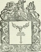 An illustration from Historie cronologiche dell' origine degl' ordini militari e di tutte le religione caualleresche infino ad hora instituite nel mondo : insegne, croci, stendardi, habiti capitolari ò di ceremonia, statuti, e constituzioni di cadaun'ordine : guerre campali e nauali, azioni, fatti celebri, & imprese de caualieri; confederazioni, trattati, paci, & auuenimenti per difesa del Nome Christiano, e propagazione della fede cattolica : serie di tutti i prencipi gran maestri, ordini di dame, e degl' infedeli &c. con le loro diuise (1692)