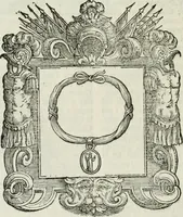 An illustration from Historie cronologiche dell' origine degl' ordini militari e di tutte le religione caualleresche infino ad hora instituite nel mondo : insegne, croci, stendardi, habiti capitolari ò di ceremonia, statuti, e constituzioni di cadaun'ordine : guerre campali e nauali, azioni, fatti celebri, & imprese de caualieri; confederazioni, trattati, paci, & auuenimenti per difesa del Nome Christiano, e propagazione della fede cattolica : serie di tutti i prencipi gran maestri, ordini di dame, e degl' infedeli &c. con le loro diuise (1692)