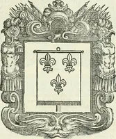 An illustration from Historie cronologiche dell' origine degl' ordini militari e di tutte le religione caualleresche infino ad hora instituite nel mondo : insegne, croci, stendardi, habiti capitolari ò di ceremonia, statuti, e constituzioni di cadaun'ordine : guerre campali e nauali, azioni, fatti celebri, & imprese de caualieri; confederazioni, trattati, paci, & auuenimenti per difesa del Nome Christiano, e propagazione della fede cattolica : serie di tutti i prencipi gran maestri, ordini di dame, e degl' infedeli &c. con le loro diuise (1692)