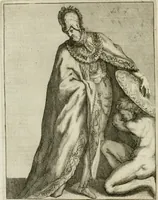 An illustration from Historie cronologiche dell' origine degl' ordini militari e di tutte le religione caualleresche infino ad hora instituite nel mondo : insegne, croci, stendardi, habiti capitolari ò di ceremonia, statuti, e constituzioni di cadaun'ordine : guerre campali e nauali, azioni, fatti celebri, & imprese de caualieri; confederazioni, trattati, paci, & auuenimenti per difesa del Nome Christiano, e propagazione della fede cattolica : serie di tutti i prencipi gran maestri, ordini di dame, e degl' infedeli &c. con le loro diuise (1692)