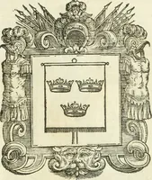 An illustration from Historie cronologiche dell' origine degl' ordini militari e di tutte le religione caualleresche infino ad hora instituite nel mondo : insegne, croci, stendardi, habiti capitolari ò di ceremonia, statuti, e constituzioni di cadaun'ordine : guerre campali e nauali, azioni, fatti celebri, & imprese de caualieri; confederazioni, trattati, paci, & auuenimenti per difesa del Nome Christiano, e propagazione della fede cattolica : serie di tutti i prencipi gran maestri, ordini di dame, e degl' infedeli &c. con le loro diuise (1692)
