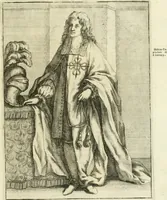 An illustration from Historie cronologiche dell' origine degl' ordini militari e di tutte le religione caualleresche infino ad hora instituite nel mondo : insegne, croci, stendardi, habiti capitolari ò di ceremonia, statuti, e constituzioni di cadaun'ordine : guerre campali e nauali, azioni, fatti celebri, & imprese de caualieri; confederazioni, trattati, paci, & auuenimenti per difesa del Nome Christiano, e propagazione della fede cattolica : serie di tutti i prencipi gran maestri, ordini di dame, e degl' infedeli &c. con le loro diuise (1692)