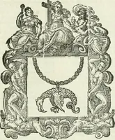 An illustration from Historie cronologiche dell' origine degl' ordini militari e di tutte le religione caualleresche infino ad hora instituite nel mondo : insegne, croci, stendardi, habiti capitolari ò di ceremonia, statuti, e constituzioni di cadaun'ordine : guerre campali e nauali, azioni, fatti celebri, & imprese de caualieri; confederazioni, trattati, paci, & auuenimenti per difesa del Nome Christiano, e propagazione della fede cattolica : serie di tutti i prencipi gran maestri, ordini di dame, e degl' infedeli &c. con le loro diuise (1692)