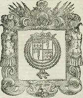 An illustration from Historie cronologiche dell' origine degl' ordini militari e di tutte le religione caualleresche infino ad hora instituite nel mondo : insegne, croci, stendardi, habiti capitolari ò di ceremonia, statuti, e constituzioni di cadaun'ordine : guerre campali e nauali, azioni, fatti celebri, & imprese de caualieri; confederazioni, trattati, paci, & auuenimenti per difesa del Nome Christiano, e propagazione della fede cattolica : serie di tutti i prencipi gran maestri, ordini di dame, e degl' infedeli &c. con le loro diuise (1692)