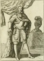 An illustration from Historie cronologiche dell' origine degl' ordini militari e di tutte le religione caualleresche infino ad hora instituite nel mondo : insegne, croci, stendardi, habiti capitolari ò di ceremonia, statuti, e constituzioni di cadaun'ordine : guerre campali e nauali, azioni, fatti celebri, & imprese de caualieri; confederazioni, trattati, paci, & auuenimenti per difesa del Nome Christiano, e propagazione della fede cattolica : serie di tutti i prencipi gran maestri, ordini di dame, e degl' infedeli &c. con le loro diuise (1692)