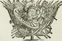 An illustration from Historie cronologiche dell' origine degl' ordini militari e di tutte le religione caualleresche infino ad hora instituite nel mondo : insegne, croci, stendardi, habiti capitolari ò di ceremonia, statuti, e constituzioni di cadaun'ordine : guerre campali e nauali, azioni, fatti celebri, & imprese de caualieri; confederazioni, trattati, paci, & auuenimenti per difesa del Nome Christiano, e propagazione della fede cattolica : serie di tutti i prencipi gran maestri, ordini di dame, e degl' infedeli &c. con le loro diuise (1692)