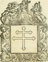 An illustration from Historie cronologiche dell' origine degl' ordini militari e di tutte le religione caualleresche infino ad hora instituite nel mondo : insegne, croci, stendardi, habiti capitolari ò di ceremonia, statuti, e constituzioni di cadaun'ordine : guerre campali e nauali, azioni, fatti celebri, & imprese de caualieri; confederazioni, trattati, paci, & auuenimenti per difesa del Nome Christiano, e propagazione della fede cattolica : serie di tutti i prencipi gran maestri, ordini di dame, e degl' infedeli &c. con le loro diuise (1692)