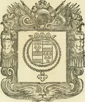 An illustration from Historie cronologiche dell' origine degl' ordini militari e di tutte le religione caualleresche infino ad hora instituite nel mondo : insegne, croci, stendardi, habiti capitolari ò di ceremonia, statuti, e constituzioni di cadaun'ordine : guerre campali e nauali, azioni, fatti celebri, & imprese de caualieri; confederazioni, trattati, paci, & auuenimenti per difesa del Nome Christiano, e propagazione della fede cattolica : serie di tutti i prencipi gran maestri, ordini di dame, e degl' infedeli &c. con le loro diuise (1692)