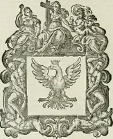 An illustration from Historie cronologiche dell' origine degl' ordini militari e di tutte le religione caualleresche infino ad hora instituite nel mondo : insegne, croci, stendardi, habiti capitolari ò di ceremonia, statuti, e constituzioni di cadaun'ordine : guerre campali e nauali, azioni, fatti celebri, & imprese de caualieri; confederazioni, trattati, paci, & auuenimenti per difesa del Nome Christiano, e propagazione della fede cattolica : serie di tutti i prencipi gran maestri, ordini di dame, e degl' infedeli &c. con le loro diuise (1692)