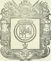 An illustration from Historie cronologiche dell' origine degl' ordini militari e di tutte le religione caualleresche infino ad hora instituite nel mondo : insegne, croci, stendardi, habiti capitolari ò di ceremonia, statuti, e constituzioni di cadaun'ordine : guerre campali e nauali, azioni, fatti celebri, & imprese de caualieri; confederazioni, trattati, paci, & auuenimenti per difesa del Nome Christiano, e propagazione della fede cattolica : serie di tutti i prencipi gran maestri, ordini di dame, e degl' infedeli &c. con le loro diuise (1692)