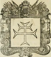 An illustration from Historie cronologiche dell' origine degl' ordini militari e di tutte le religione caualleresche infino ad hora instituite nel mondo : insegne, croci, stendardi, habiti capitolari ò di ceremonia, statuti, e constituzioni di cadaun'ordine : guerre campali e nauali, azioni, fatti celebri, & imprese de caualieri; confederazioni, trattati, paci, & auuenimenti per difesa del Nome Christiano, e propagazione della fede cattolica : serie di tutti i prencipi gran maestri, ordini di dame, e degl' infedeli &c. con le loro diuise (1692)