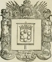 An illustration from Historie cronologiche dell' origine degl' ordini militari e di tutte le religione caualleresche infino ad hora instituite nel mondo : insegne, croci, stendardi, habiti capitolari ò di ceremonia, statuti, e constituzioni di cadaun'ordine : guerre campali e nauali, azioni, fatti celebri, & imprese de caualieri; confederazioni, trattati, paci, & auuenimenti per difesa del Nome Christiano, e propagazione della fede cattolica : serie di tutti i prencipi gran maestri, ordini di dame, e degl' infedeli &c. con le loro diuise (1692)