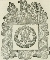 An illustration from Historie cronologiche dell' origine degl' ordini militari e di tutte le religione caualleresche infino ad hora instituite nel mondo : insegne, croci, stendardi, habiti capitolari ò di ceremonia, statuti, e constituzioni di cadaun'ordine : guerre campali e nauali, azioni, fatti celebri, & imprese de caualieri; confederazioni, trattati, paci, & auuenimenti per difesa del Nome Christiano, e propagazione della fede cattolica : serie di tutti i prencipi gran maestri, ordini di dame, e degl' infedeli &c. con le loro diuise (1692)
