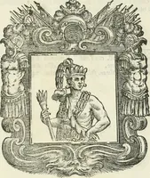 An illustration from Historie cronologiche dell' origine degl' ordini militari e di tutte le religione caualleresche infino ad hora instituite nel mondo : insegne, croci, stendardi, habiti capitolari ò di ceremonia, statuti, e constituzioni di cadaun'ordine : guerre campali e nauali, azioni, fatti celebri, & imprese de caualieri; confederazioni, trattati, paci, & auuenimenti per difesa del Nome Christiano, e propagazione della fede cattolica : serie di tutti i prencipi gran maestri, ordini di dame, e degl' infedeli &c. con le loro diuise (1692)