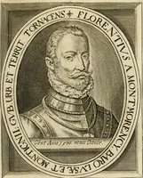 An illustration from Historie der Nieder-landscher ende haerder Naburen oorlogen : ende geschiedenissen tot den iare MVICXII, nu de laestemael bij hem voor syme todtmerckelijck verbetert en in, XXXII boecken voltzocken is mede' hier by gevoegt des autheurs leven [by Simeon Ruytinck] verryckt benessens de Land-Caerte met by na hondert correcte Conterfeijtsels vande voor treflijcste Personagien in dese Historie verhaelt. Alle cierlijck na d'leven ghedaen ende in Coperen platen gesteken ; gedruckt int Yaer ons Heeren MDCXXXVI (1636)