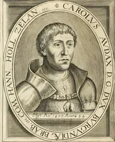 Picture 17 of 137 from Historie der Nieder-landscher ende haerder Naburen oorlogen : ende geschiedenissen tot den iare MVICXII, nu de laestemael bij hem voor syme todtmerckelijck verbetert en in, XXXII boecken voltzocken is mede' hier by gevoegt des autheurs leven [by Simeon Ruytinck] verryckt benessens de Land-Caerte met by na hondert correcte Conterfeijtsels vande voor treflijcste Personagien in dese Historie verhaelt. Alle cierlijck na d'leven ghedaen ende in Coperen platen gesteken ; gedruckt int Yaer ons Heeren MDCXXXVI (1636), leaf 33