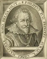 An illustration from Historie der Nieder-landscher ende haerder Naburen oorlogen : ende geschiedenissen tot den iare MVICXII, nu de laestemael bij hem voor syme todtmerckelijck verbetert en in, XXXII boecken voltzocken is mede' hier by gevoegt des autheurs leven [by Simeon Ruytinck] verryckt benessens de Land-Caerte met by na hondert correcte Conterfeijtsels vande voor treflijcste Personagien in dese Historie verhaelt. Alle cierlijck na d'leven ghedaen ende in Coperen platen gesteken ; gedruckt int Yaer ons Heeren MDCXXXVI (1636)
