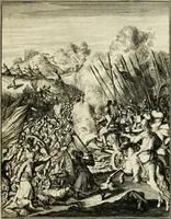 An illustration from Historie der Sevarambes, : volkeren die een gedeelte van het darde vast-land bewoonwn, gemeenlijk Zuid-land genaamd; : behelzende een naauwkeurig verhaal van de regering, zeden, godtsdienst, en taal, dezer tot noch toe aan de volkeren van Europa onbekende natie (1682)