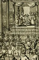 An illustration from Historie der Sevarambes, : volkeren die een gedeelte van het darde vast-land bewoonwn, gemeenlijk Zuid-land genaamd; : behelzende een naauwkeurig verhaal van de regering, zeden, godtsdienst, en taal, dezer tot noch toe aan de volkeren van Europa onbekende natie (1682)