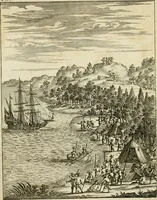 An illustration from Historie der Sevarambes, : volkeren die een gedeelte van het darde vast-land bewoonwn, gemeenlijk Zuid-land genaamd; : behelzende een naauwkeurig verhaal van de regering, zeden, godtsdienst, en taal, dezer tot noch toe aan de volkeren van Europa onbekende natie (1682)